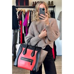 Celine Céline Mini Luggage Tri Colour Color Luggage Travel Leather Tote Bag